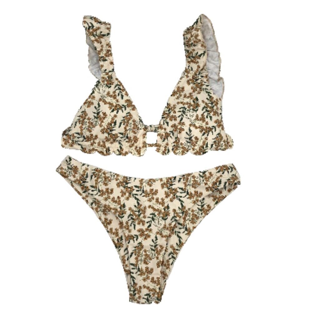 SHEIN Ditsy Floral Bikini 2 Piece Swimsuit Set Ruffle M Flowers Print Beach Cute